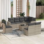 vidaXL Salon de jardin 9 Pièces avec coussins gris clair résine tressée