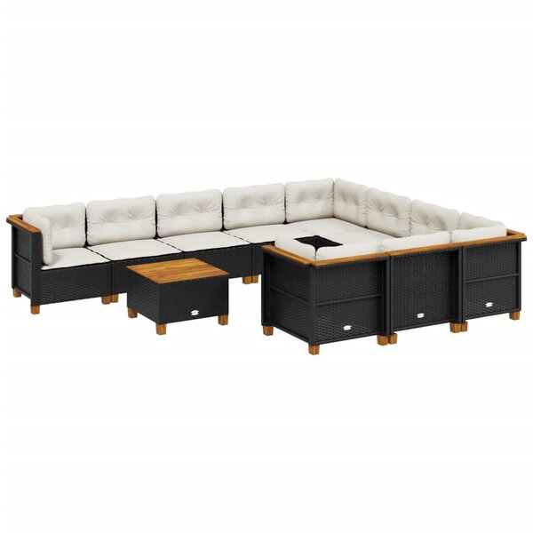 vidaXL Salon de jardin 11 Pièces avec coussins noir résine tressée