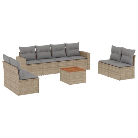 vidaXL Salon de jardin avec coussins 9 Pièces beige résine tressée