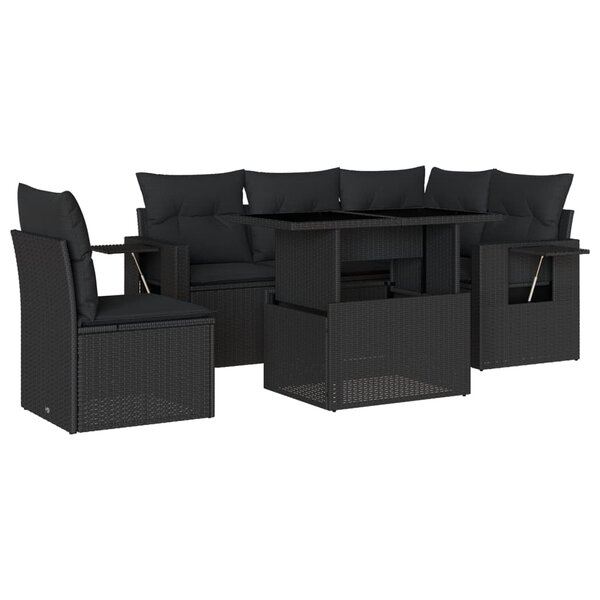vidaXL Salon de jardin 6 Pièces avec coussins noir résine tressée