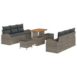 Ensemble de canapé de jardin de 9 pièces avec coussins gris poly rattan acacia