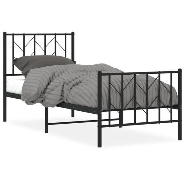 vidaXL Cadre de lit métal avec tête de lit/pied de lit noir 75x190 cm