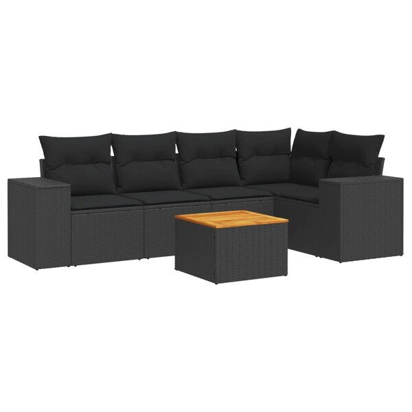 vidaXL Salon de jardin 6 Pièces avec coussins noir résine tressée