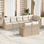 vidaXL Ensemble de canapé de jardin 8 pièces avec coussins en poly rotin beige