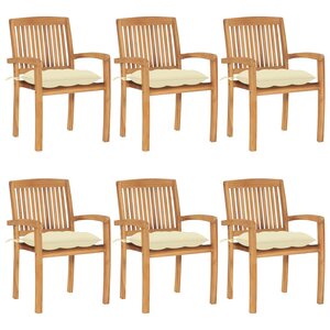 vidaXL Chaises de jardin empilables avec coussins lot de 6 Teck solide