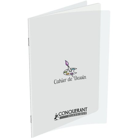 Cahier  24x32, 48 pages unies blanches de dessin papier 120g Couverture polypropylène incolore