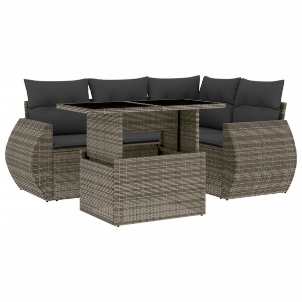 vidaXL Salon de jardin 5 Pièces avec coussins gris résine tressée