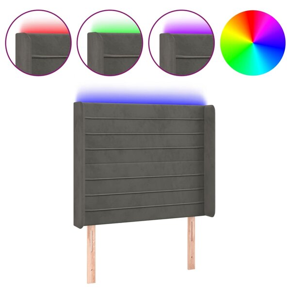 vidaXL Tête de lit à LED Gris foncé 103x16x118/128 cm Velours