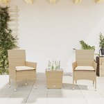 vidaXL Ensemble de bistro avec coussins 3 Pièces beige rotin et verre