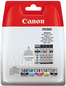 Pack 5 cartouches d'encre canon pgi-580 / cli-581 ( 3 couleurs + noir )