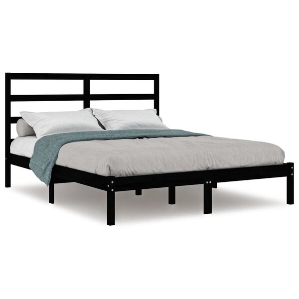 vidaXL Cadre de lit Noir Bois de pin massif 140x190 cm