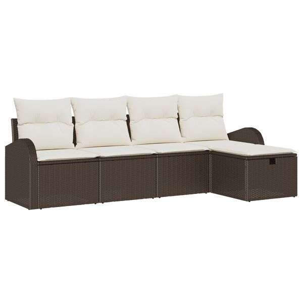 vidaXL Ensemble de Canapé de Jardin 5 Pièces avec Coussins Marron Poly Rattan