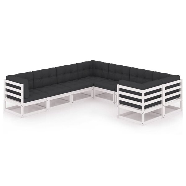 vidaXL Salon de jardin avec coussins 8 Pièces blanc bois de pin massif