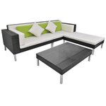 vidaXL Salon de jardin 4 Pièces avec coussins Résine tressée Noir