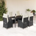 vidaXL Ensemble à manger de jardin coussins 7Pièces Noir Résine tressée