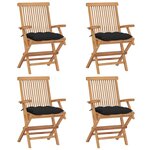 vidaXL Chaises de jardin et coussins noir lot de 4 Bois de teck massif