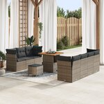 Canapé de jardin 10 pièces avec coussins Gris Poly Rattan