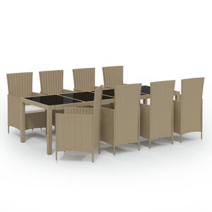 vidaXL Ensemble à dîner de jardin 9 Pièces coussins Résine tressée Beige