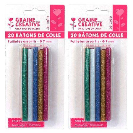 40 bâtonnets de colle pour pistolet à colle Ø 7 mm - Couleurs à paillettes