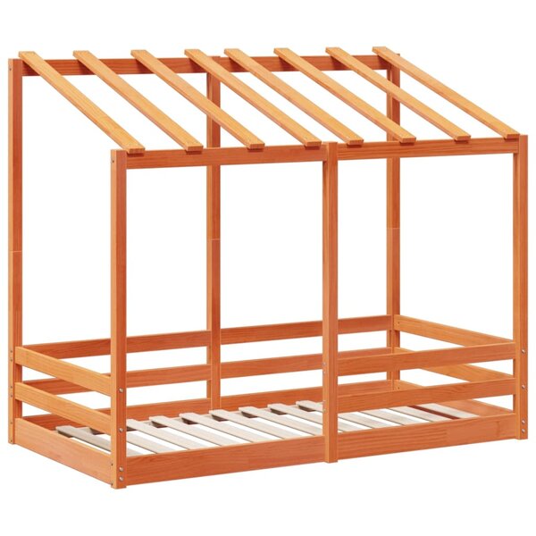 vidaXL Lit pour enfants et toit cire marron 80x160 cm bois massif pin