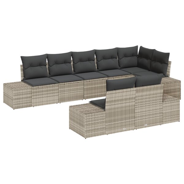 vidaXL Ensemble de canapé de jardin 8 pièces avec coussins gris clair en poly rotin