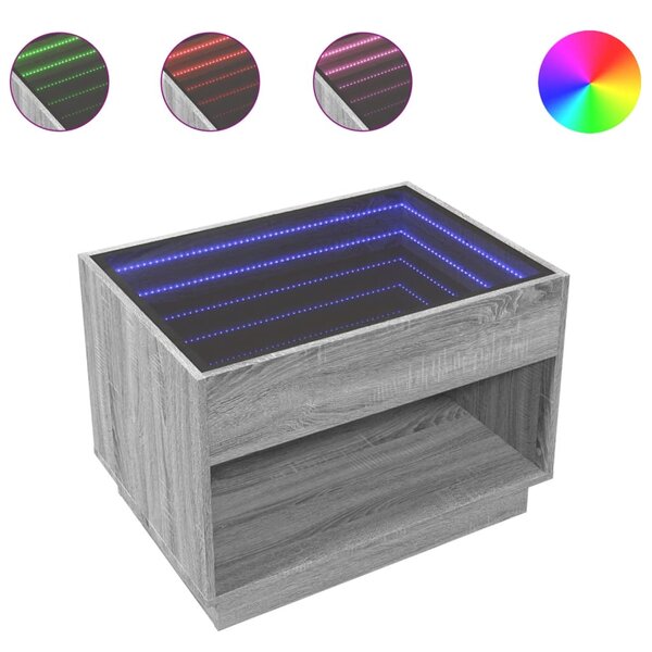 vidaXL Table basse avec LED infini sonoma gris 70x50x50 cm