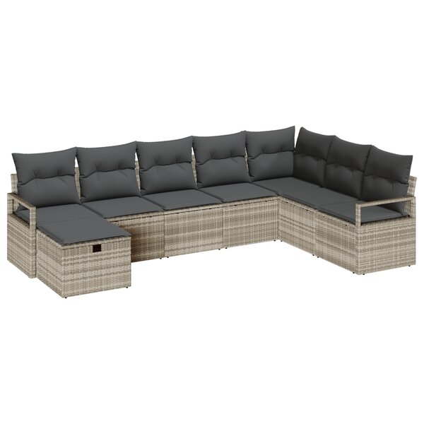 Ensemble de Canapés de Jardin 8 Pièces avec Coussins Gris Clair en Poly Rattan