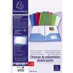 Sachet de 10 Chemises Double Poche Polypropylène Souple 20x100e A4xA3 Assorties x 2 EXACOMPTA