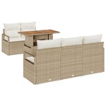 Ensemble de Sofa de Jardin de 6 Pièces avec Coussins Beige Poly Rattan Acacia