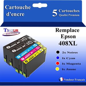 T3AZUR - 5x Cartouches compatibles avec Epson WorkForce Pro WF-C4810DTWF 408 408L 408XL