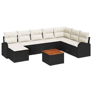 vidaXL Ensemble de canapé de jardin 9 Pièces Noir et Crème polyrotin