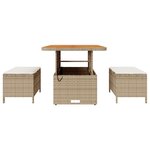 Ensemble de salle à manger de jardin 3 pièces avec coussins en beige en poly rotin et acacia