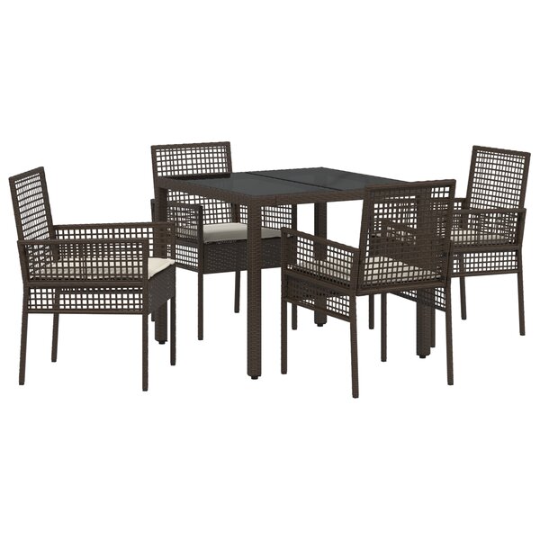 Ensemble de salle à manger de jardin vidaXL 5 pièces avec coussins en poly rattan marron