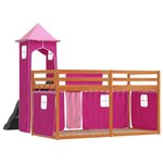 vidaXL Lit superposé avec toboggan et rideaux rose 90x200 cm
