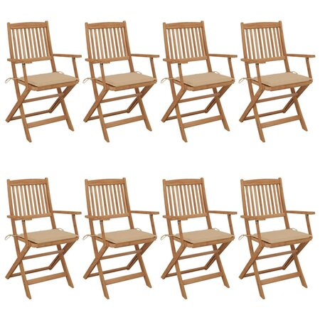 vidaXL Chaises pliables de jardin 8 Pièces avec coussins Bois d'acacia