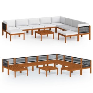 vidaXL Salon de jardin 11 Pièces avec coussins Crème Bois d'acacia solide