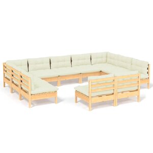vidaXL Salon de jardin 11 Pièces avec coussins crème Bois de pin solide