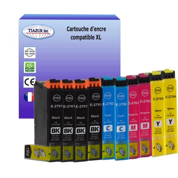 10 Cartouches Compatibles pour  Epson T2711 / T2712 / T2713 / T2714 (27XL) - T3AZUR