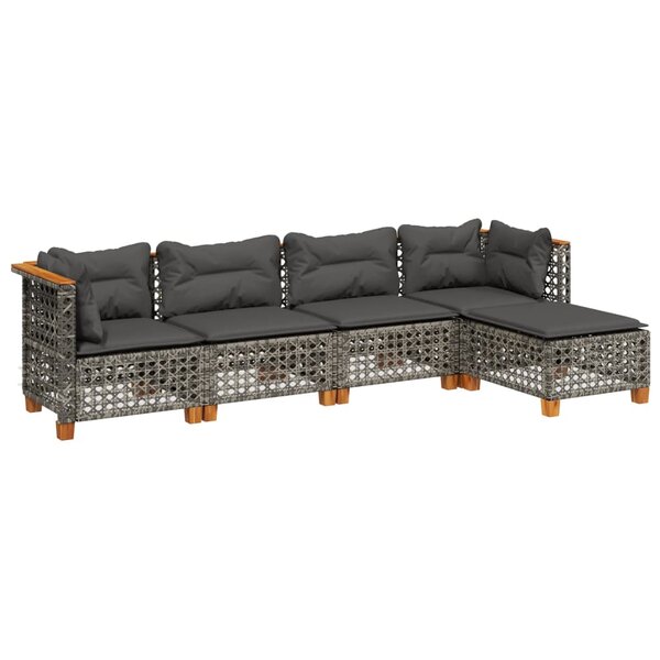 vidaXL Salon de jardin 5 Pièces avec coussins gris résine tressée
