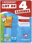 Lot de 4 Cahiers piqûés 24 x 32 cm 96 pages Séyès 90g Velouté Assortis CLAIREFONTAINE