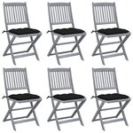 vidaXL Chaises pliables d'extérieur lot de 6 et coussins Bois d'acacia