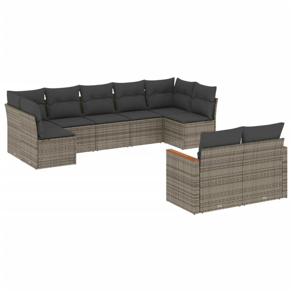 vidaXL Salon de jardin 9 Pièces avec coussins gris résine tressée