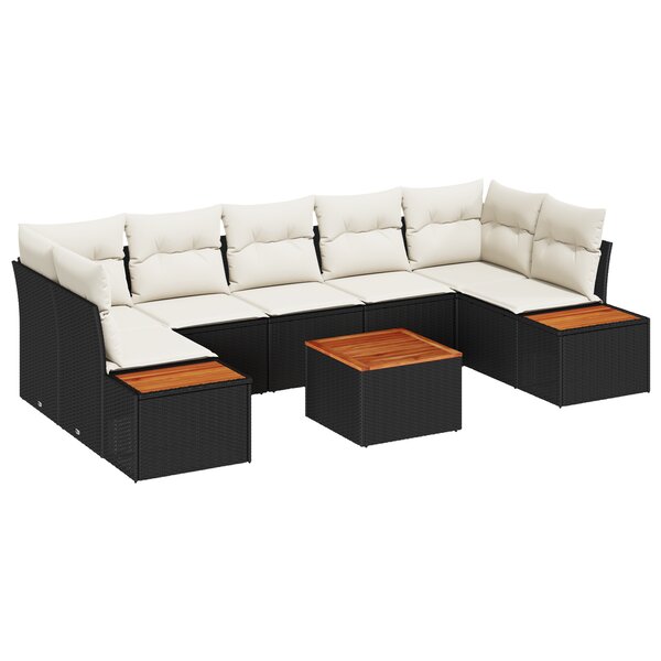 vidaXL Ensemble de Canapé de Jardin 8 Pièces avec Coussins Noir Poly Rattan Acacia
