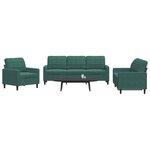 vidaXL Ensemble de canapés 3 Pièces avec coussins Vert foncé Velours