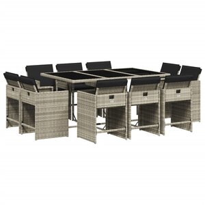 vidaXL Ensemble à manger de jardin 11Pièces avec coussins gris poly rotin