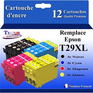 T3AZUR - 12x Cartouches compatibles avec Epson Expression Home XP-332 XP-335 XP-342 XP-345 XP-352 XP-355 T29XL