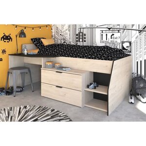 Lit Combiné enfant - Décor chêne Jackson et Noir - 90 x 190/ 200 cm