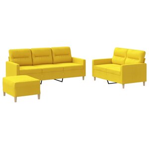 vidaXL Ensemble de canapés 3 Pièces avec coussins Jaune clair Tissu