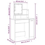 vidaXL Coiffeuse avec LED Chêne fumé 86 5x35x136 cm