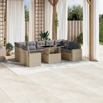 vidaXL Salon de jardin avec coussins 10 Pièces beige résine tressée